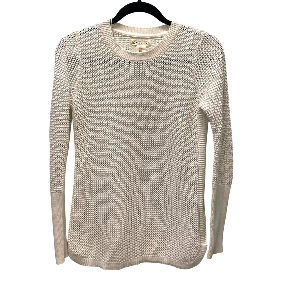Akini Pullover Sweater White S Open Knit Minimalist Neutral Zippers Round Hem
